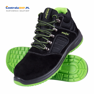 Trzewiki ze skóry zamszowej buty bezpieczne S1 STORK - T całoroczne czarno-zielony Reis