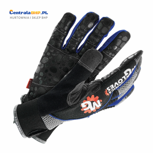 Rękawice ochronne wykonane z amary połączonej z tkaniną neopren RMC-AQUATIC czarno-szaro-niebieski Reis - rozmiar XL
