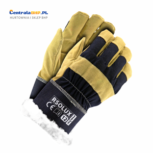 Rękawice ochronne ocieplane kożuszkiem wzmacniane skórą świńską w kolorze żółtym RSOLUX GY zimowe - zestaw 6 par