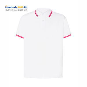 Koszulka Polo Męska JHK Bawełniana Robocza Reklamowa Pod Nadruk 200 g w-contrast white / red