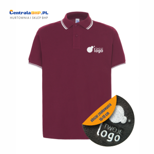 Koszulka polo męska robocza ochronna z haftowanym logo JHK 200g c-contrast burgundy / white  