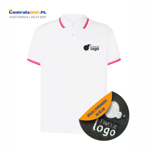 Koszulka polo męska robocza ochronna z haftowanym logo JHK 200g w-contrast white / red