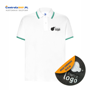 Koszulka polo męska robocza ochronna z haftowanym logo JHK 200g w-contrast white / kelly green