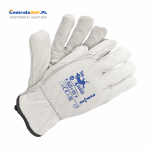Rękawice ochronne ocieplane wzmacniane skórą kozią licowa całoskórzane RLCS+ICE biały REIS - zestaw 6 par