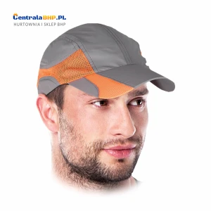 Czapka z daszkiem dwukolorowa wstawki z siatki  CZFLASH szaro-pomarańczowa