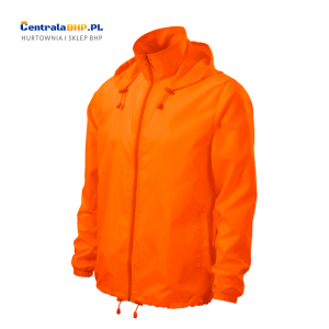 Lekka kurtka z kapturem poliestrowa wiatroodporna unisex WINDY524  wiatrówka kolor: neon orange