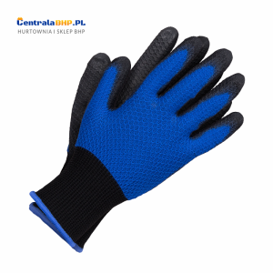 Rękawice ochronne powlekane poliuretanem ze ściągaczem OX-HEXA zestaw 240 par w kolorze niebiesko-czarnym