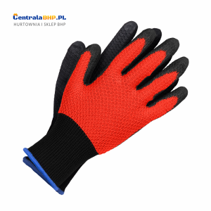 Rękawice ochronne powlekane poliuretanem ze ściągaczem OX-HEXA zestaw 240 par w kolorze czerwono-czarnym
