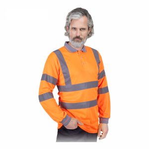 Koszulka polo męska ostrzegawcza z długim rękawem longsleeve POLO-FLUO odblaskowa pomarańczowy Reis
