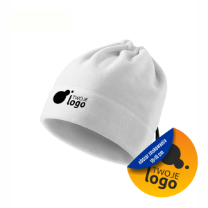 Czapka Zimowa Polarowa Ochronna Komin 2 w 1 Practic 519 Malfini Adler Biała Z Nadrukiem Logo