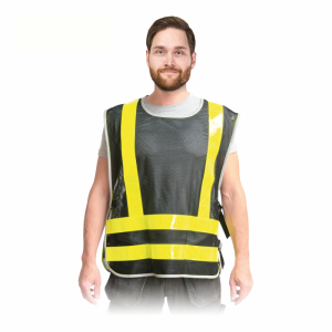 Kamizelka z siateczki w formie narzutki z pasami odblaskowymi czarna / żółte taśmy KOS-ROAD-MESH