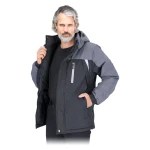Kurtka ochronna ocieplana z kapturem, męska, poliester powlekany pcv OSVALD, kolor: czarnoszary