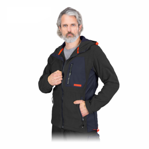 Bluza polarowa NEW AGE z kapturem męski Leber&Hollman czarno-granatowo-pomarańczowy