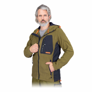 Bluza polarowa NEW AGE z kapturem męski Leber&Hollman khaki-granatowo-pomarańczowy