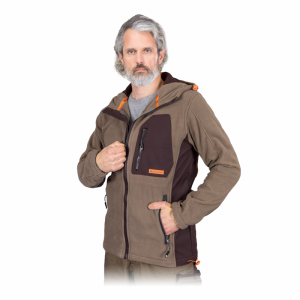 Bluza polarowa NEW AGE z kapturem męski Leber&Hollman beżowo-brązowo-pomarańczowy