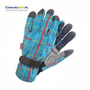 Rękawice Ocieplane Damskie Robocze RSKICHECK Reis Niebiesko - Czarno - Szare Opakowanie Zbiorcze 12 Par 