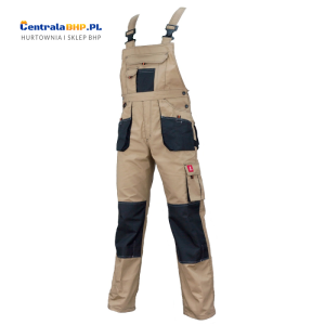 Spodnie robocze ogrodniczki URG - C Urgent beżowe z wzmocnieniami