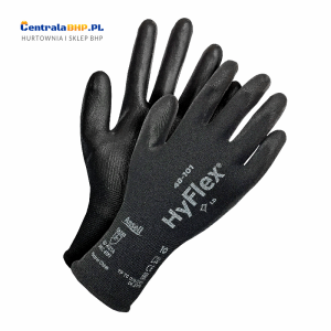 Rękawice ochronne wykonane z nylonu Hyflex 48-101 powlekane poliuretanem czarne Ansell - 12 par