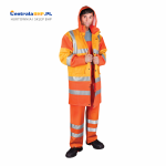 Wysokiej jakości płaszcz przeciwdeszczowy z elastycznego materiału o wysokiej wytrzymałości z pasami odblaskowymi PPDPU-STR żółto-pomarańczowy Reis
