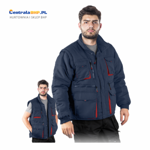 Kurtka Zimowa Męska Robocza Ochronna Ocieplana z odpinanymi rękawami Czapla 2 Reis granatowo - czerwony
