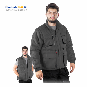 Kurtka Zimowa Męska Robocza Ochronna Ocieplana z odpinanymi rękawami Czapla 2 Reis szaro - czarny
