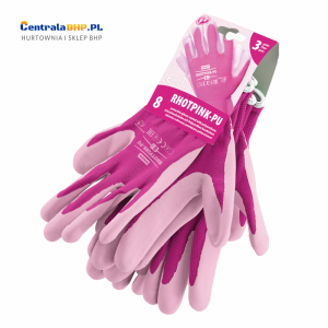Rękawice damskie ochronne wykonane z poliestru, powlekane poliuretanem RHOTPINK zestaw 12 par