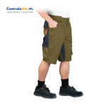 Spodenki robocze spodnie ochronne do pasa NEW AGE z krótkimi nogawkami, wykonane z materiału typu canvas Leber&Hollman khaki-granatowo-pomarańczowy