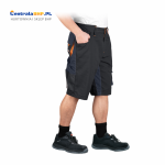 Spodenki robocze spodnie ochronne do pasa NEW AGE z krótkimi nogawkami, wykonane z materiału typu canvas Leber&Hollman czarno-granatowo-pomarańczowy