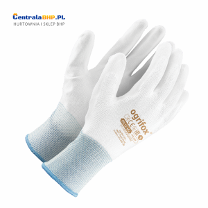 Rękawice ochronne wykonane z poliestru, powlekane poliuretanem OX-POLIUR Ogrifox biało-biały - zestaw 240 par