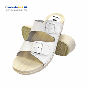 Obuwie profilaktyczne damskie sandały ortopedyczne drewniaki Reis biały