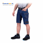 Elastyczne spodnie ochronne do pasa z krótkimi nogawkami wykonane z jeansu spodenki robocze JEANS303 TS GB Reis granatowo-czarny